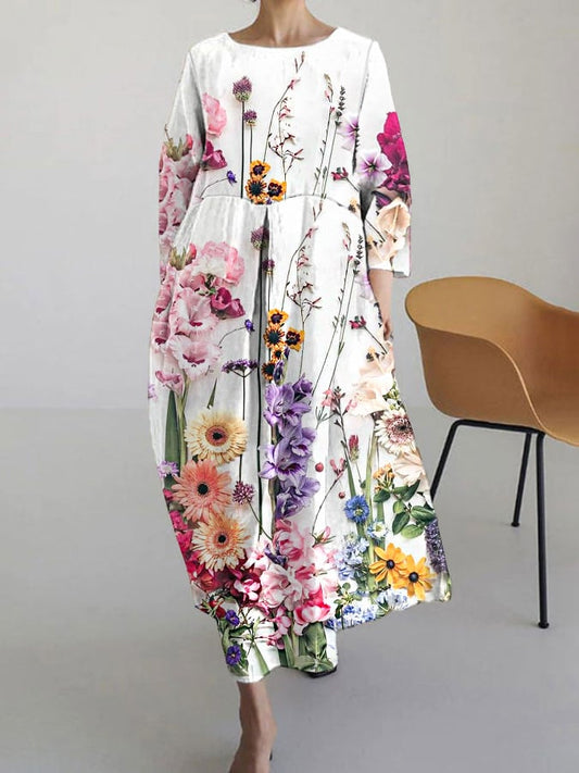Women's Floral Print Casual 3/4 Sleeve Dress