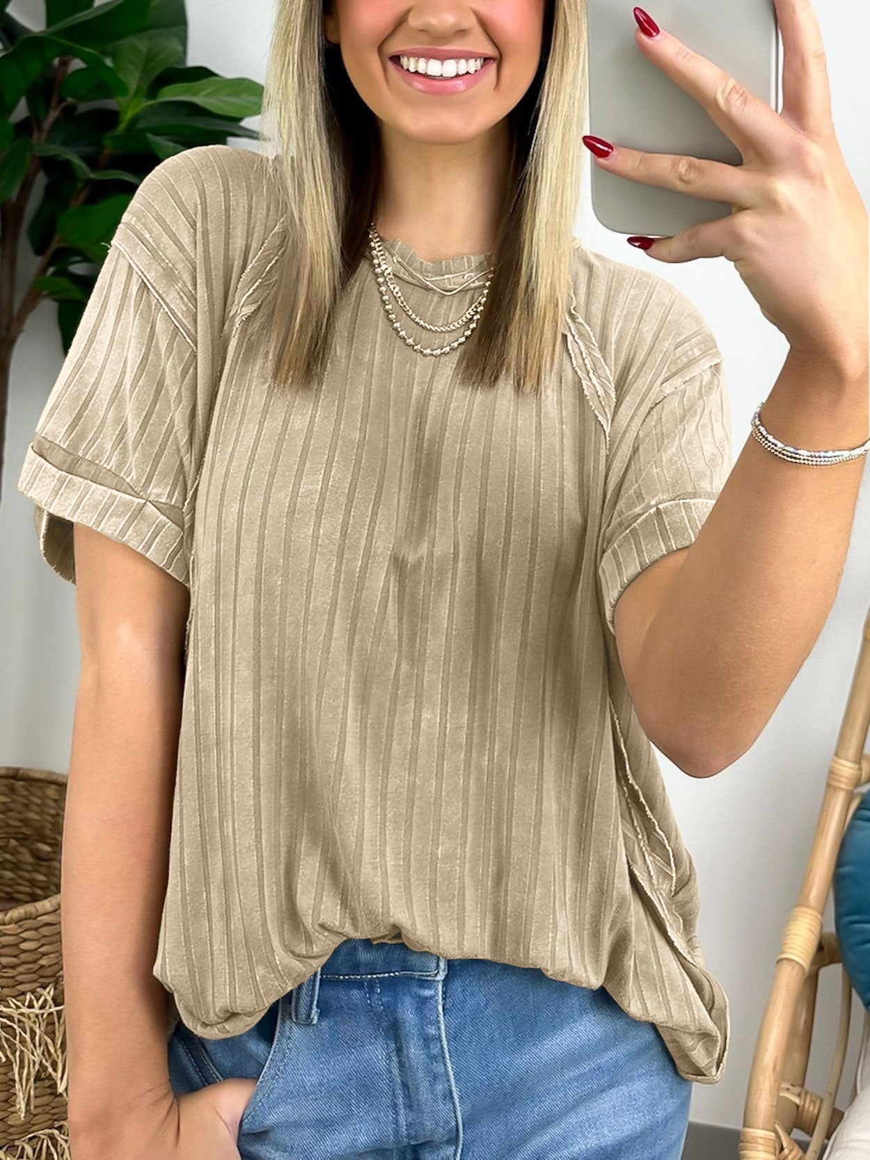 2024 OVERSIZED RIBBED STRIPED KNIT TOP